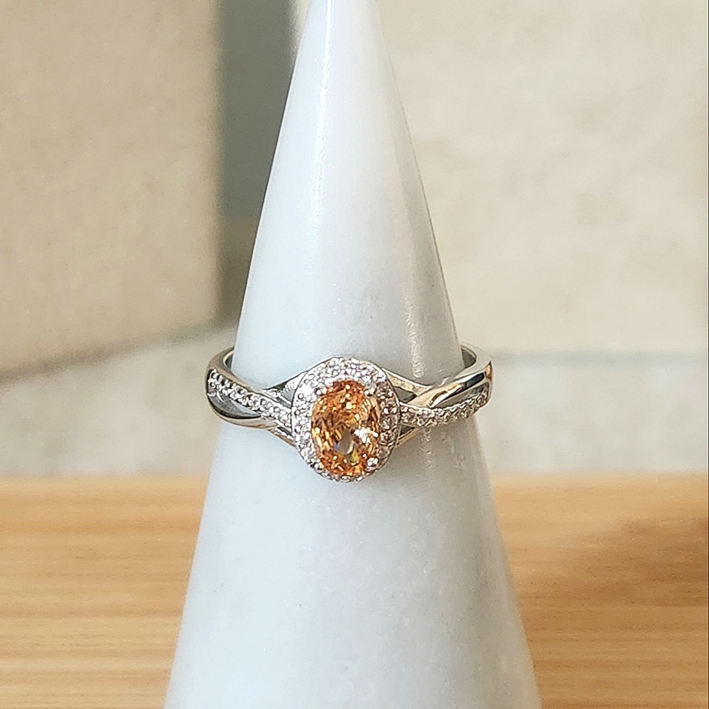 NWT Ryze Peach Moscato & White CZ .925 Sterling Silver Ring - Size 9.75